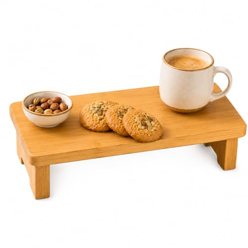 Image of Curated Cart Bamboo Pedestal Serving Platter 13 Inch, Wooden Serving Tray, Elevated Cheese Board, Snack Serving Platter, Decorative Display Tray for Kitchen, Dining Table & Home Decor