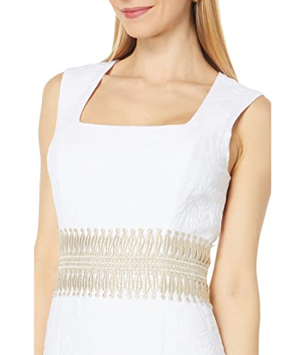 Lilly Pulitzer Rubina Stretch Shift Sleeveless Dress For Women - 100% Cotton, Straight Hemline, With Square Neckline Resort White Pineapple Pucker Jacquard 10 One Size #TOP2