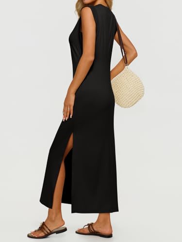 REORIA Women's Summer Vacation Long Maxi Dress Casual Sleeveless Sundresses Beach Tank Dresses with Pockets Black Onyx X-Large - image 2