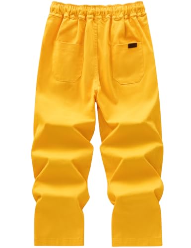 Boys' Solid Color Drawstring Elastic Waist Chino Pants (US, Numeric, 6, Regular, Yellow)2