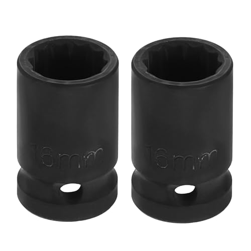 Image of HARFINGTON 2pcs 1 /2 inch Drive x 16mm Shallow Impact Socket 12-Point Metric CR-V Steel Spindle Nut Impact Flip Sleeve for Home Auto Nuts Bolts Repair