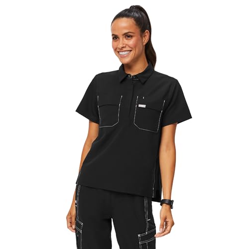 FIGS Saiya Cargo Scrub Top for Women — Classic Fit, 3 Pocket, Collared, Anti-Wrinkle, 4-Way Stretch — Amazon Exclusive