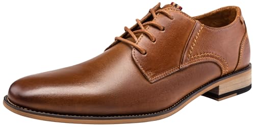 Jousen Men's Dress Shoes Leather Classic Formal Oxford Retro Plain Toe Derby Shoes (AMY612 Yellow Brown 10)