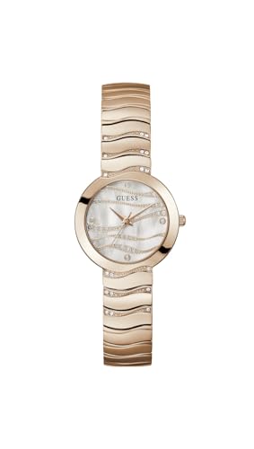 Guess Reloj para Mujer de 30 mm, Correa de Acero Inoxidable en Tono Oro Rosa, Esfera Blanca, Caja en Tono Oro Rosa