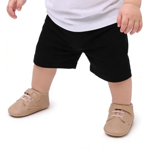 Image of SOFMUO Baby Boys Girls High Top Ankle PU Leather Sneakers Soft Rubber Sole Infant Moccasins Newborn Oxford Loafers Anti-Slip Toddler Wedding Uniform Dress Shoes