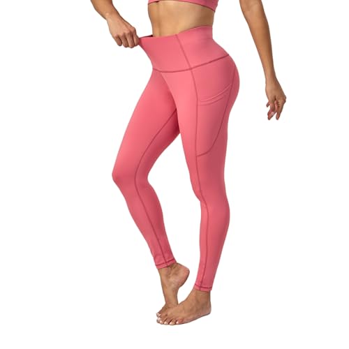 UIUO-UIPEU Yoga Pants with Pockets for Women High Waisted Leggings for Women Tummy Control Workout Compression Leggings Pink Medium