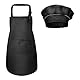Fodlon Kinder Schürze und Kochmütze Set, Verstellbare Kinder Kochschürze Kinderschürze zum Bemalen Schürze Küchenschürze Bastelschürzen mit Taschen zum Kochen Backen Malen 4-12 Jahre alt Schwarz,L