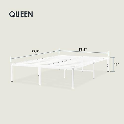 Image of Best Price Mattress 16 Inch Metal Platform Bed Frame, Heavy Duty Steel Slats, White, Queen