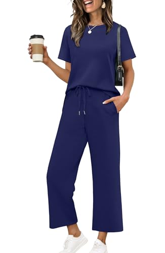 Image of XIEERDUO Women's Side Slit Lounge Sets 2026 Fashion 2 Piece Travel Outfits Cozy Loungewear Wide Leg Tracksuits S-3XL