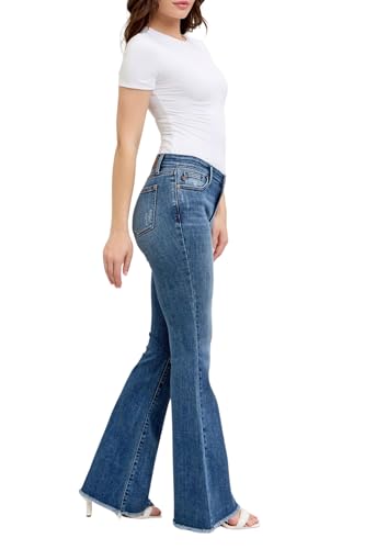 Judy Blue Mid Rise Vintage Fray Hem Flare, Inseam 33"4