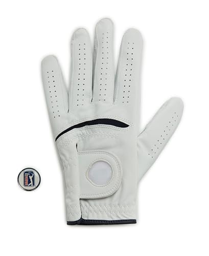 PGA Tour Men's Men'S Leather Left Hand Golf Glove With Ball Marker, Bright White, Small - image 2
