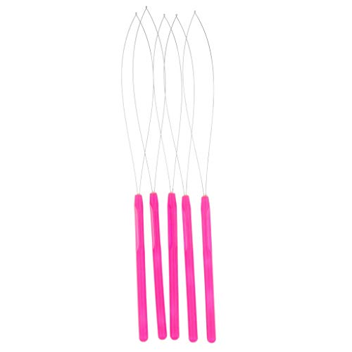 Inzopo 5 unids/set extensiones de pelo bucle hilo hilo de aguja gancho herramienta para microlink cuentas y plumas de silicona - rosa rojo, como se describe