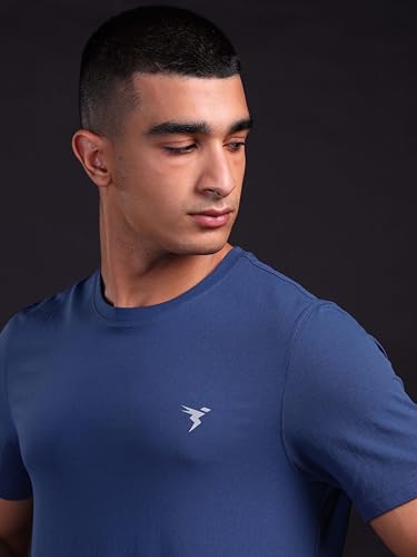 Image of TECHNOSPORT Men's Slim Fit Solid Crew Neck T-Shirt, Cotflex Quick Dry Wrinkle Resistant Polyester Sports Tee for Gym, Running, Training, Sports