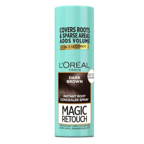 LOréal Paris Dark Brown Magic Retouch Hair Colour Root Concealer Spray (75ml) Hair Dye Instant 100% Grey Coverage & Flawless Blend Quick & Easy Application