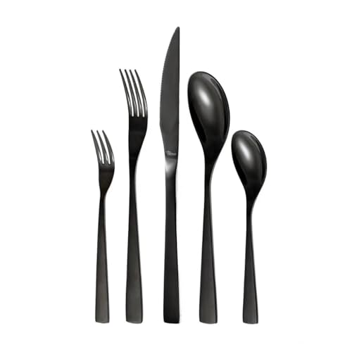 Otto Koning - Berlin - Ensemble de Couverts de Table 20 pièces, Acier Inoxydable plaqué noir Titane et Poli Brillant, épaisseur 4 mm et Couteau à Steak. Un Service de Table Moderne pour 4 Personnes