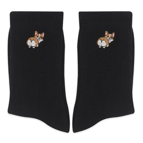 Funny Socks with Lovely Corgi, Gifts for Corgi Lover, Friends, Family, Colleagues, Corgi Themed Gifts for Birthday, Christmas, Dog Party, International Dog Day, Novelty Cute Embroidery Socks.(118)
