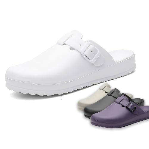 Sandalen für Ärzte/Pflegekräfte - Medizinische Rutschfeste Hausschuhe, Krankenhausschuhe für OP-Saal & Klinik, Atmungsaktive Hygieneschuhe Unisex Leicht & Wasserdicht(White,41 EU)
