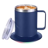 Self-Heating Coffee Mug - 12oz USB Electric Heated Mug with Temperature Control & 10H Auto Shut Off, Smart Warming Travel Mug for Hot Tea/Coffee, for Office/Home (Blue)