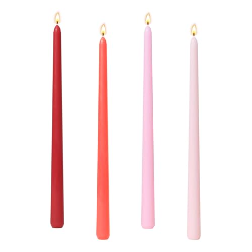 Scentoria Lot de 4 petites bougies à tige rouges - Hauteur : 25 cm - Diamètre : 2,2 cm - Bougies colorées - Bougies goutte à goutte pour bouteilles de rituels - Décoration de table, banquet, mariage