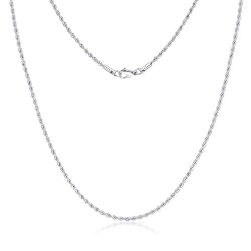 Silver Rope Chain Stainless Steel Necklace for Men and Women, 2.5mm 3mm 4mm 5mm Twist Mens Necklaces