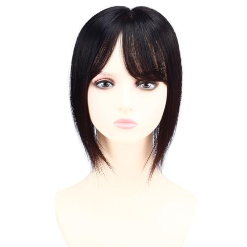 HIYE 部分ウィッグ 人毛100% レミーヘア 総手植え 医療用 広範囲 分け目自由 ボリュームアップ レディース 増毛 増量 白髪隠し 通気性 装着簡単 薄毛対策 ヘアピース 女性用 12×13cm ぱっつんバング (自然色, 25cm)