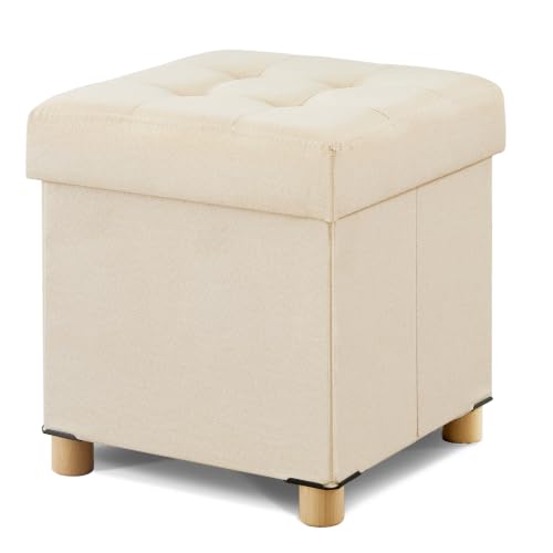 Image of BRIAN & DANY Ottoman with Storage, Square Small Storage Ottoman Foot Rest with Legs, Ottomans Foot Stool for Dorm, Living Room, Entryway 14.8 inchx14.8 inchx17.8 inch (Beige)