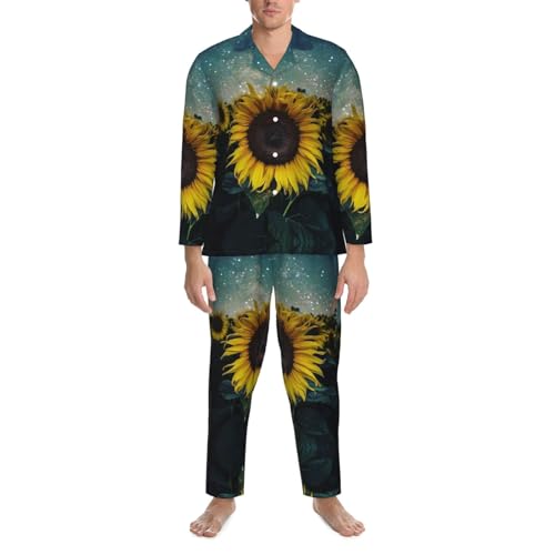 Pyjama doux pour homme avec imprimé tournesol haut et bas manches longues