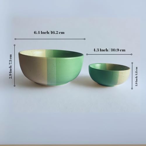 Image of Yourowndcor 21-Piece Ceramic Dinnerware Set | 6 Dinner Plates, 6 Quarter Plates, 6 Bowls & 3 Large Serving Bowl | Dual Minth Green and Beige Color Speckled Design
