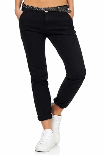 Sublevel Damen Boyfriend Chino Hose LSL-247/LSL-393 Stoffhose inkl. Gürtel Black XXL