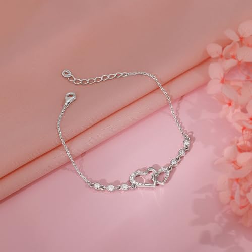 Image of GIVA 925 Silver Duoheart Bracelet, Adjustable | Gifts for Women and Girls | With Certificate of Authenticity and 925 Stamp | 6 Months Warranty