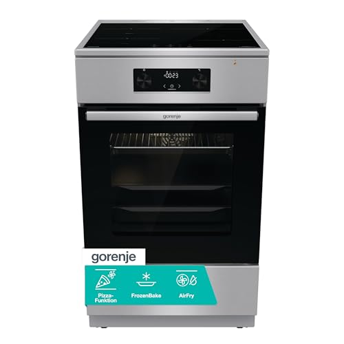 Gorenje GEIT5C61XPG Elektro-Standherd mit Induktionskochfeld, 50cm Breite, 70 L, Pizza Funktion, FrozenBake, AirFry, MultiAir Technologie, HomeMade Backofenform, AquaClean, FastPreheat, Edelstahl