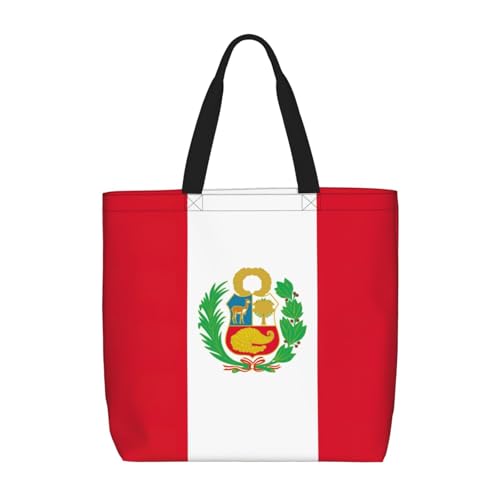 Flag Of Peru Print Tote Bags, Large Capacity Zipper Shoulder Bag, For Shopping, Work, Daily