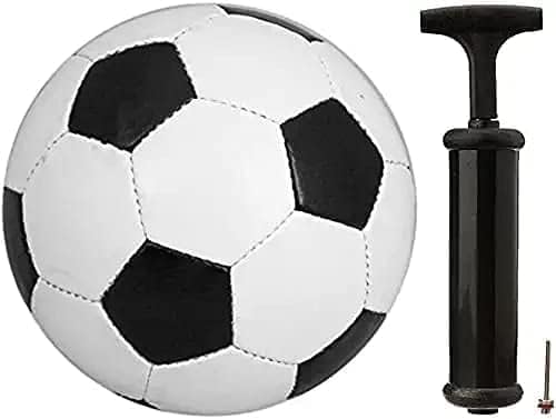 HM Size-5 Hand Stiched Football with Air Pump | 15 Panel Black and White PVC Soccer Ball | Training & Match Ball for Kids & Adults | Suitable for Grass, Turf & Hard Ground