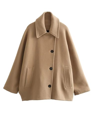 Disimlarl Abrigo corto mezclado otoño/invierno para mujer, bolsillo de solapa de calle alta, ropa de abrigo femenina versátil, 1, M