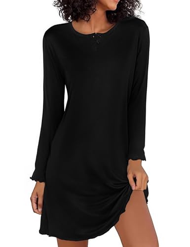 Demegimi Camison Mujer Dormir Camisones de Manga Larga para Mujer de Invierno Ropa de Dormir Ligero y Suave