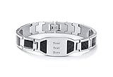 Personalized Customized Stainless Steel Carbon Fiber Inlay Wristband ID Bracelet for Men Dad Father Son Silver&Black