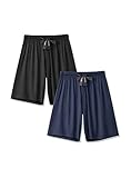 DAVID ARCHY Men's 2 Pack Soft Comfy Bamboo Rayon Sleep Shorts Lounge Wear Pajama Pants (M, Black/Navy Blue-Back Pocket)