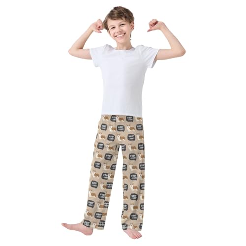 Cute Corgi Dog Woof Boys Long Pants Soft Trousers Elastic Waist Kids Lounge Bottoms with Pockets S-XL2