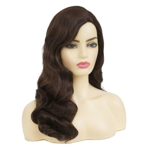 Image of Swiking Brown Long Curly Wigs for Women Wavy Finger Wave Nature Hair Costume Wigs for Cosplay Party