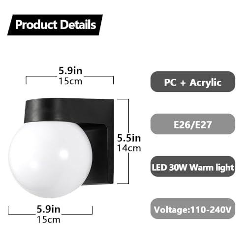 Apliques de pared impermeables para exteriores, accesorios de iluminación LED con enchufe E26, pantalla acrílica para patio, jardín y uso doméstico