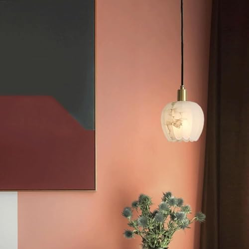 Marble Pendant Light, 1-Light Copper Modern Flower Shape Hanging Pendant Light Fixture E14 Ceiling Hanging Light Compatible