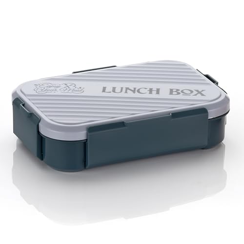 Image of Insulated Stainless Steel Lunch Box with Textured Lid | 3 Compartments | 525ml | BPA Free | Leakproof | Microwave Safe Without Lid | Bento Tiffin Box for Office School Travel (Dark Teal, 2)