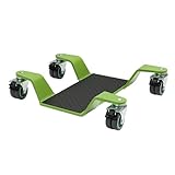 TRUTZHOLM Rangierhilfe für Motorrad mit Hauptständer Tragkraft 450 kg Rangierplatte extra-flach mit 4x Doppenrollen 360° schwenkbar und 4x Feststellbremse Rangierroller 10 mm dicker Stahl in grün
