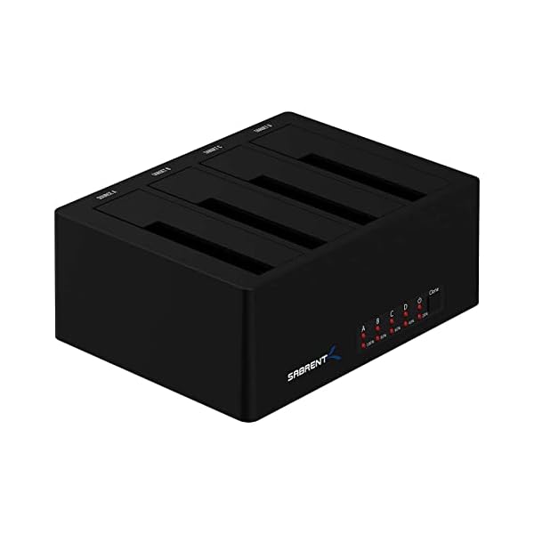 SABRENT 4 Bay SSD/HDD 2,5/3,5 Zoll Docking Station, festplatten gehäuse, USB 3.2x1 offline Klonstation, sata auf USB Enclosure + Netzteil, 4 extern Adapter case mit 1.8m Kabel, Werkzeuglose