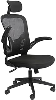Requena Desk Chair, Mesh Chair with Flip-up Armrest & Lumbar Support with Headrest, Computer Office Chair, Adjustable Height BOC210 (Black-1)