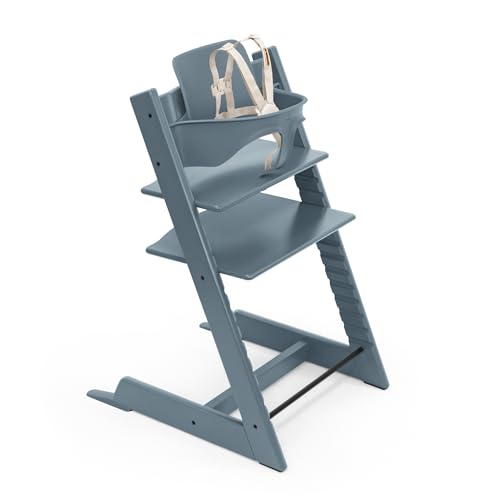 Image of Stokke Tripp Trapp High Chair 2, Fjord Blue - Includes Chair + Baby Set with Removable Harness for Children 6-36 Months - Adjustable, Ergonomic & Easy to Clean