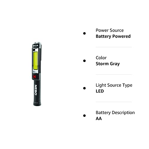 Nebo 500 Lumen Work Light: 200 Lumen Top Positioned Flashlight, Anodized Aircraft-Grade Aluminum Body; Steel Clip And Magnetic Base Provides Hands Free Operation; Powered By 3X Aaa Batteries - Grey #TOP5