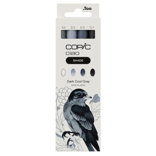 Copic Ciao Shade Set "Dark Cool Gray", 3 rotuladores dobles con una punta mediana y otra de pincel, incl. Multiliner Cool Gray 0,5 mm