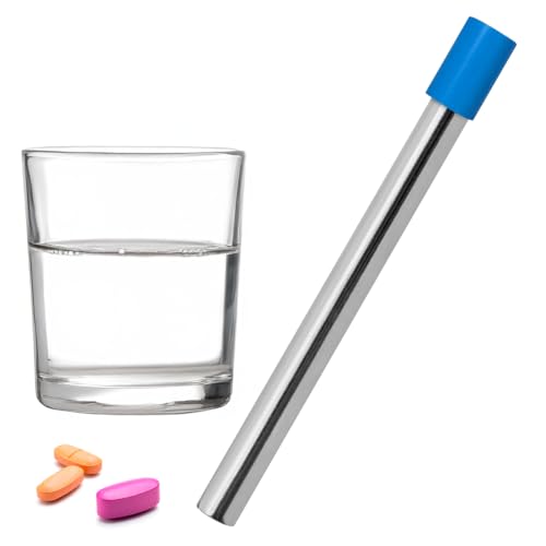 EZ Pill Swallowing Straw Stainless Steel Pill Swallowing Aid for Adults & Kids Reusable Dishwasher-Safe with Silicone Tip & Mesh Holder Makes Swallowing Pills Tablets Easier (Pack of 1)