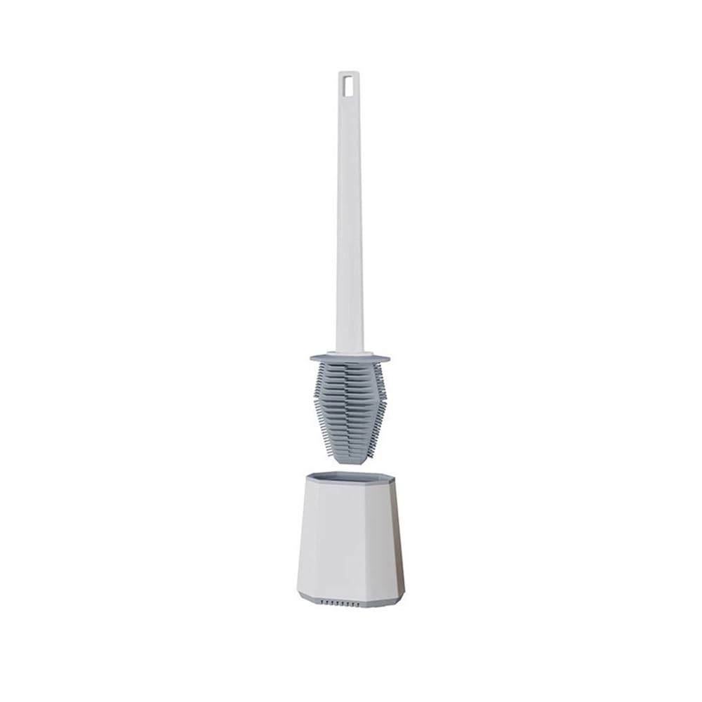 Toilettenbürste Polygonale Silikonbürste for Aufhängen an der Wand mit Kunststoffhalter for das Badezimmer(White)